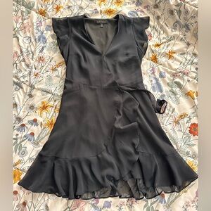 Banana Republic Black Chiffon Wrap Dress Petite 00 Ruffle Hem Cocktail
